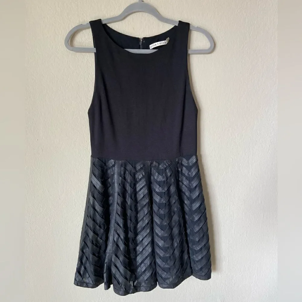 Alice + Olivia Zilla Goat Leather Mini Back Dress Paneled Ponte Size 6